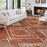 ReaLife Rugs Machine Washable Area Rug - Living Room Bedroom Bathroom Kitchen Entryway Office - Padded Low Pile Stain Resistant Premium - Moroccan Diamond Tribal - Jax - Orange 5' x 7'