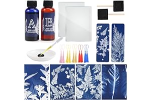 Csyidio Cyanotype Kit Include 2 Component Sensitizer Set, 40 Sheets A5 Paper Brush Tools and Instructions Sun Print Nature Printing Kit for Photographic Blueprints DIY Arts Crafts Projects