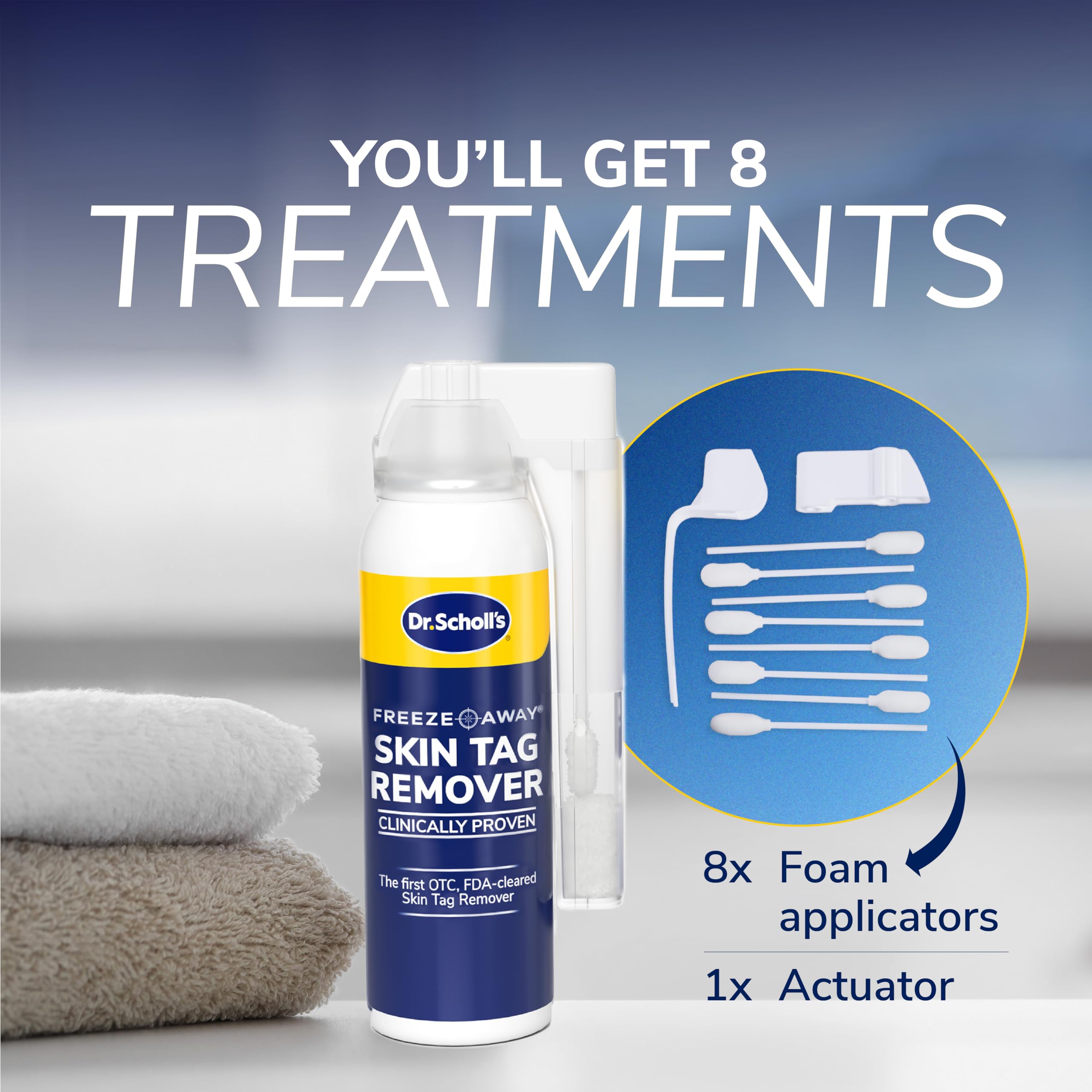 Dr. Scholl's Freeze Away Skin Tag Remover Kit, 8 ct – Completely removes Skin Tags in As Little As 1 Treatment, FDA-Cleared & Clinically Proven At-Home Removal, Easy 1-Handed Action, Permanent Results