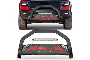 Nilight Bull Bar with Light fits Dodge Ram 1500 New Body 2019-2024 (Not fit Rebel,TRX,Classic & 20-22Diesel) Front Bumper Grille Brush Push Guard with Skid Plate Licence Hole Black
