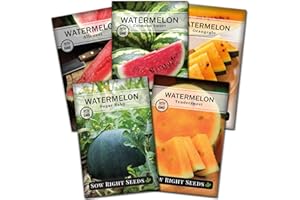 Sow Right Seeds - Watermelon Fruit Seeds Collection for Planting - Crimson Sweet, Allsweet, Sugar Baby, Tendersweet, and Orangeglo Melons - Non-GMO Heirloom Seeds to Plant a Home Vegetable Garden