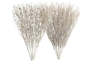 SUPREME XMAS 30 Pack Artificial Glitter Berry Stem Ornaments, Champagne Christmas Ornaments Branches Picks for Xmas Tree Decorations Small Vase Wreath Fireplace Home Holiday Wedding Party Decor Gift