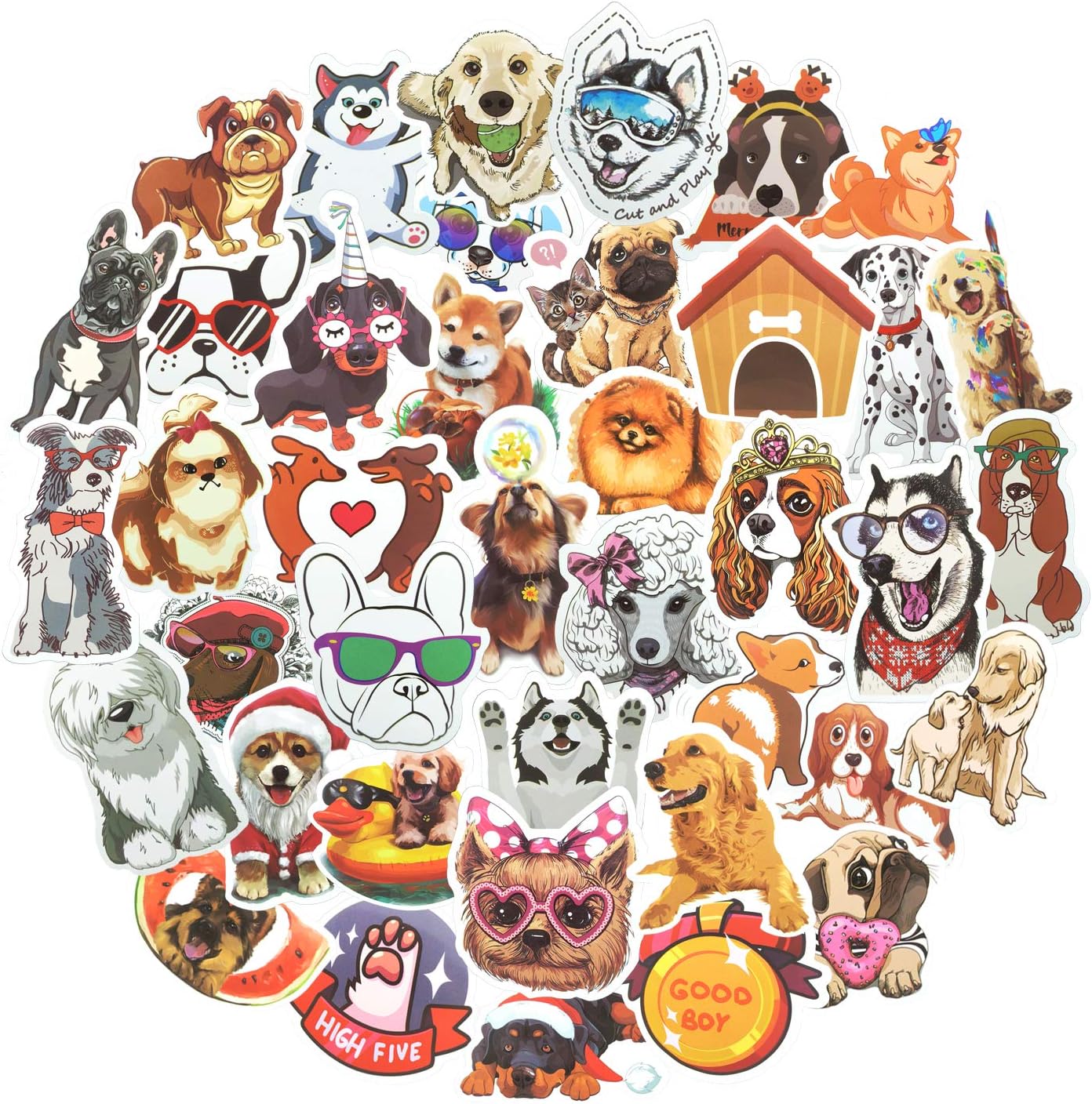 80pcs Waterproof Cute Dog Stickers for Laptop Water Bottle Luggage Guitar Vinyl Sticker Good Gift