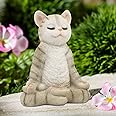Qeeman Meditating Zen Garden Cat Statue Figurine,Indoor/Outdoor Garden Cat Sculpture for Home,Patio,Deck,Yard Art or Lawn Dec