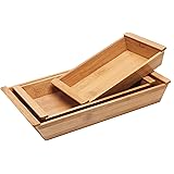 Set of 3 Small Natural Bamboo Nesting Organizer / Multipurpose Serving Trays with Handles