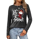 Christmas Shirts for Women: Merry Christmas Letter Print T-Shirts Xmas Tree Graphic Long Sleeve Tops