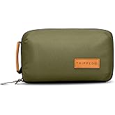 Tech Bag Organizer - Small Electronics Organizer Pouch for Travel - Premium Travel Case with Leather Accents - Mesh Pocket for Cables, Cords and Chargers (Green)