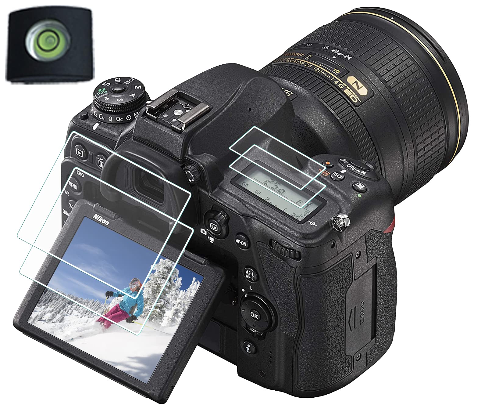 HUIPUXIANG D750 D780 Top+Screen Protector for Nikon D750 D780 Camera with Hot Shoe Cover,0.3mm High Definition 9H Hardness LCD Tempered Glass Film [2+2 Pack]