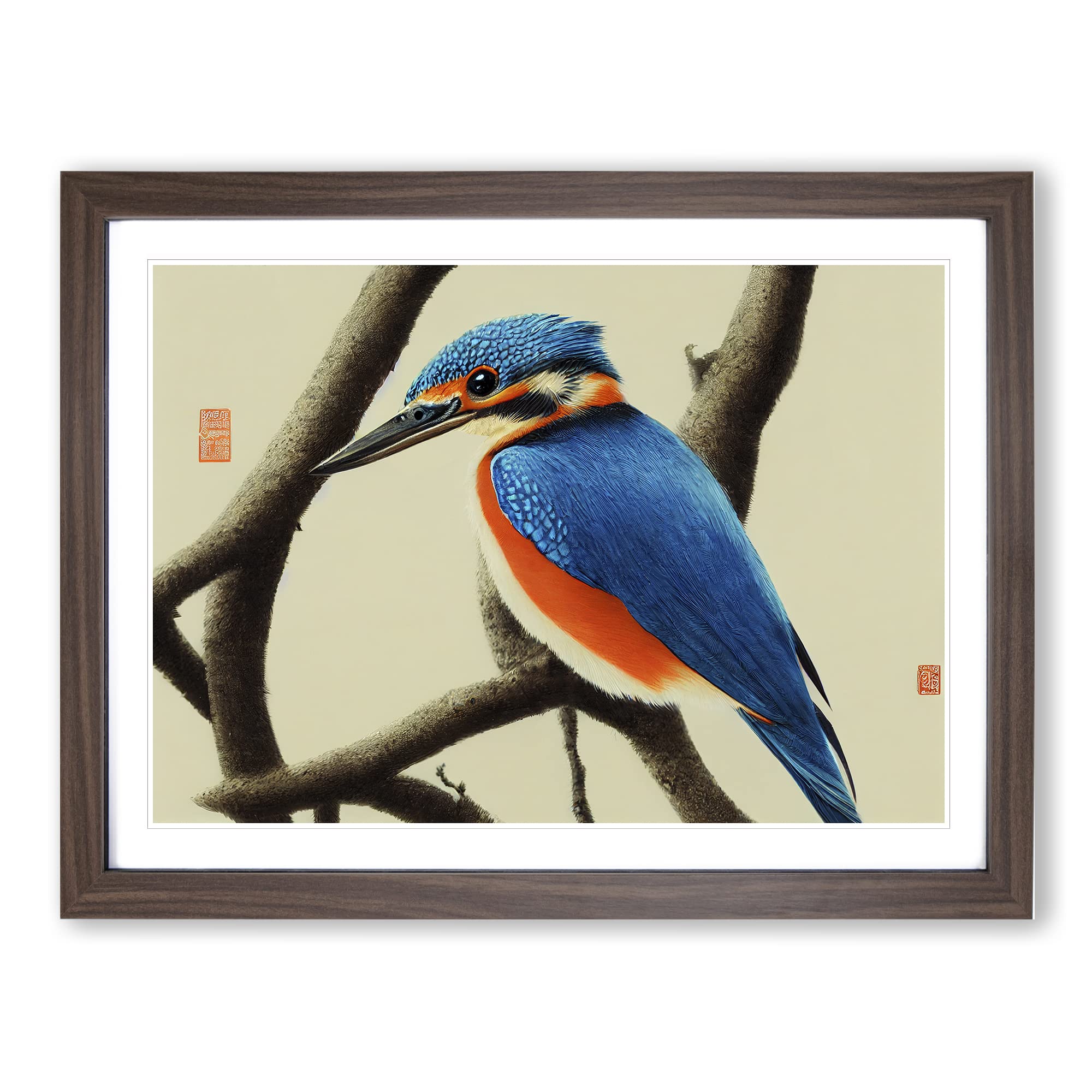 Ideal Kingfisher Bird Framed Print | A4 Walnut Framed Wall Art | Ready to Hang | Modern Nature Picture | Living Room Bedroom Lounge Office
