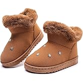 DADAWEN Kids Boys Girls Snow Boots Suede Warm Fur Lined Slip On Outdoor Winter Boots (Toddler/Little Kid)