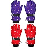 Hicarer 2 Pairs Kids Waterproof Winter Gloves Snow Gloves for Boys Girls Child Toddler Warm Ski Gloves for Cold Weather
