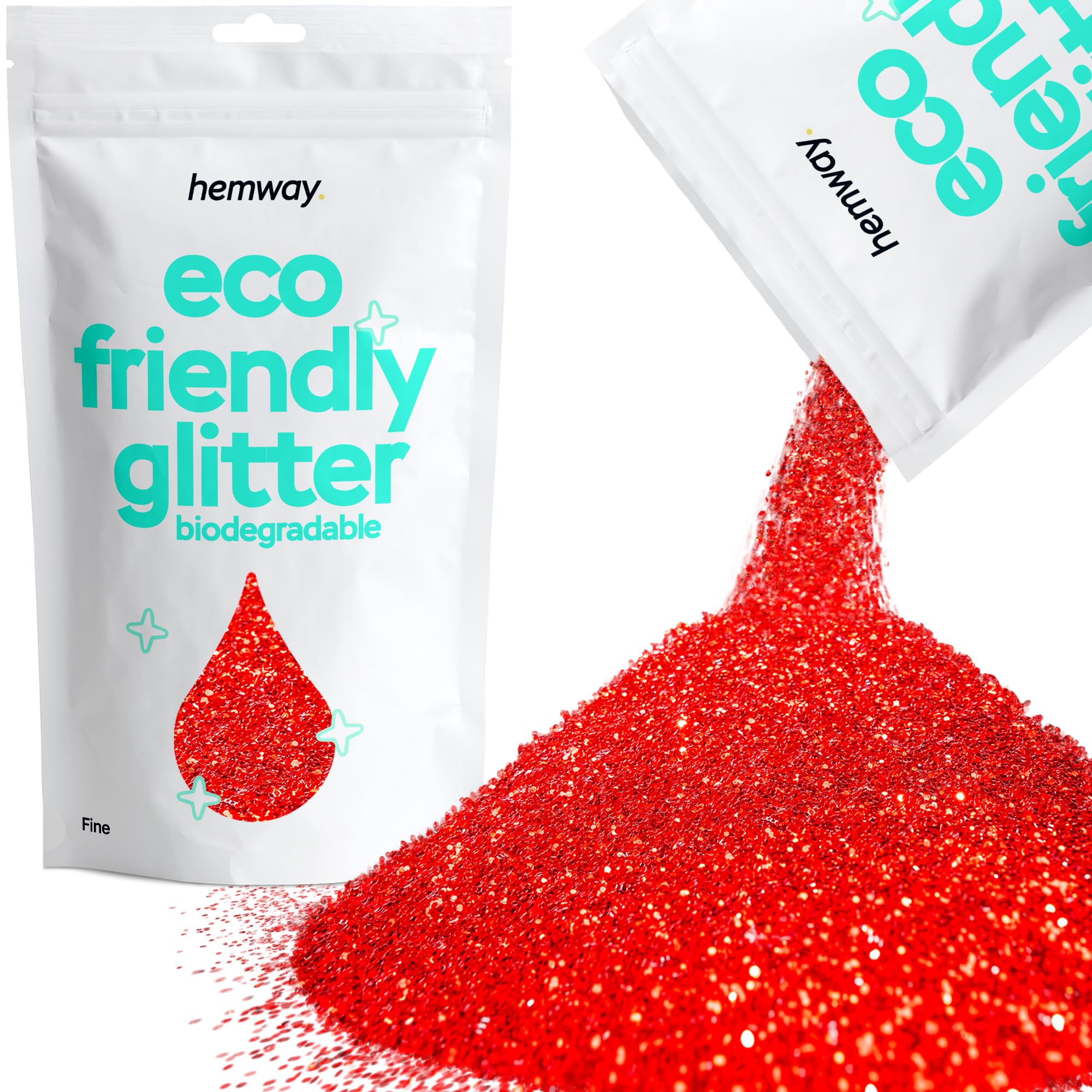 Eco Friendly Biodegradable Glitter | Red - Fine 100g, Plant Based, Biodegradable Glitter for Craft, Face, Hair, Nail, Body and Festival - Hemway