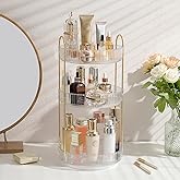 Aveniee Rotating Makeup Organizer for Vanity, 3 Tier Perfume Skincare Organizers and Storage for Bathroom Countertop, Clear Spinning Counter Cosmetic Holder for Dresser,White
