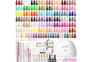 Peacecolor 83Pcs Gel Nail Polish Kit with U V Light and Drill, 56 Colors All Seasons Soak Off Gel Polish Set Cat Eye Gel with Matte/Glossy Glitter Base Top Coat Manicure Nail Kit Gifts for Women Girls
