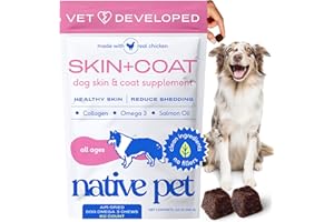 Native Pet Omega Skin and Coat Chews for Dogs - Dog Skin and Coat Supplement for Healthy, Shiny Fur, Reduce Shedding and Dry Spots - Made with Omega 3 Fish Oil and Wild-Caught Salmon Oil - 60 Chews