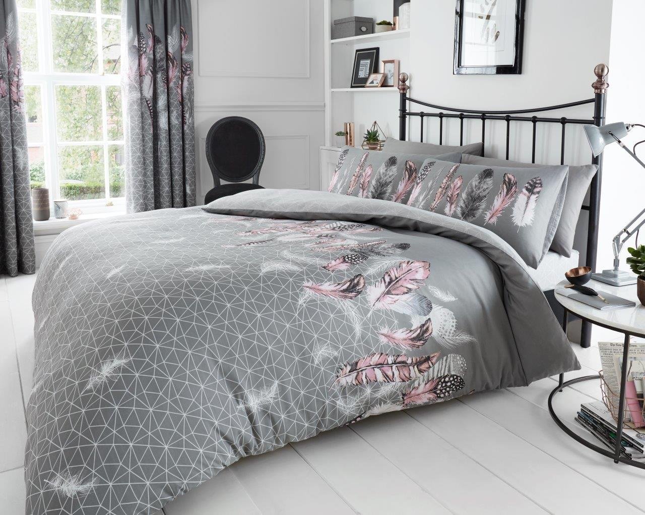 GC GAVENO CAVAILIA Printed Duvet Cover Sets, Reversible Bedding Bed Set, Polycotton Quilt Covers, Ava-Grey, King