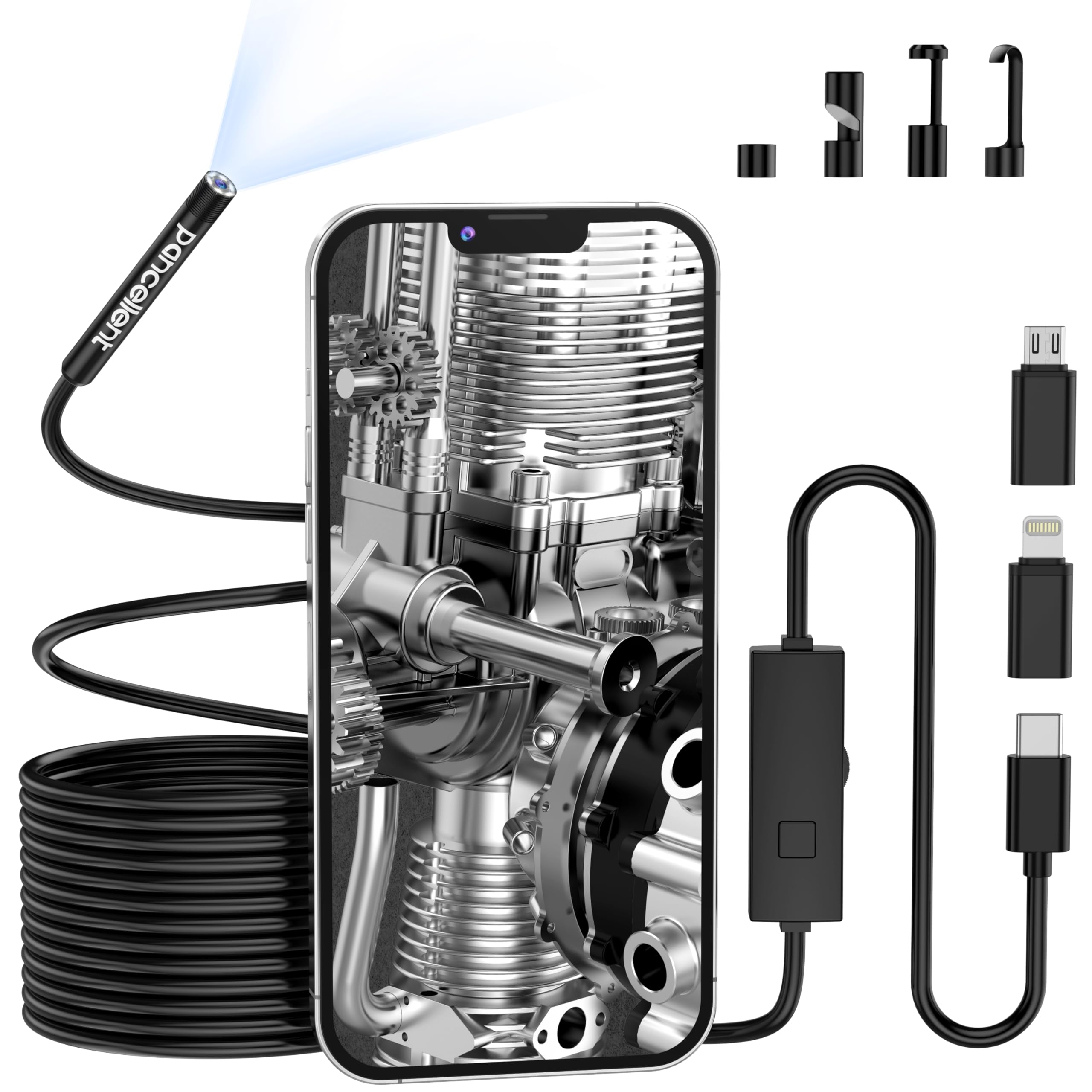 Photo 1 of 0.216 in Ultra-Thin Snake Inspection Borescope, Pancellent Type C Endoscope, Scope 1920P with 6 LED Lights for Android and iOS Smartphone, iPhone, iPad, Samsung (16.5FT)