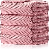 Reginary 4 Pack Fuzzy Blanket 30 x 40'' Waffle Flannel Baby Throw Blankets Warm Nursery & Crib Blankets for Girl & Boy Newborn Infant(Pink)