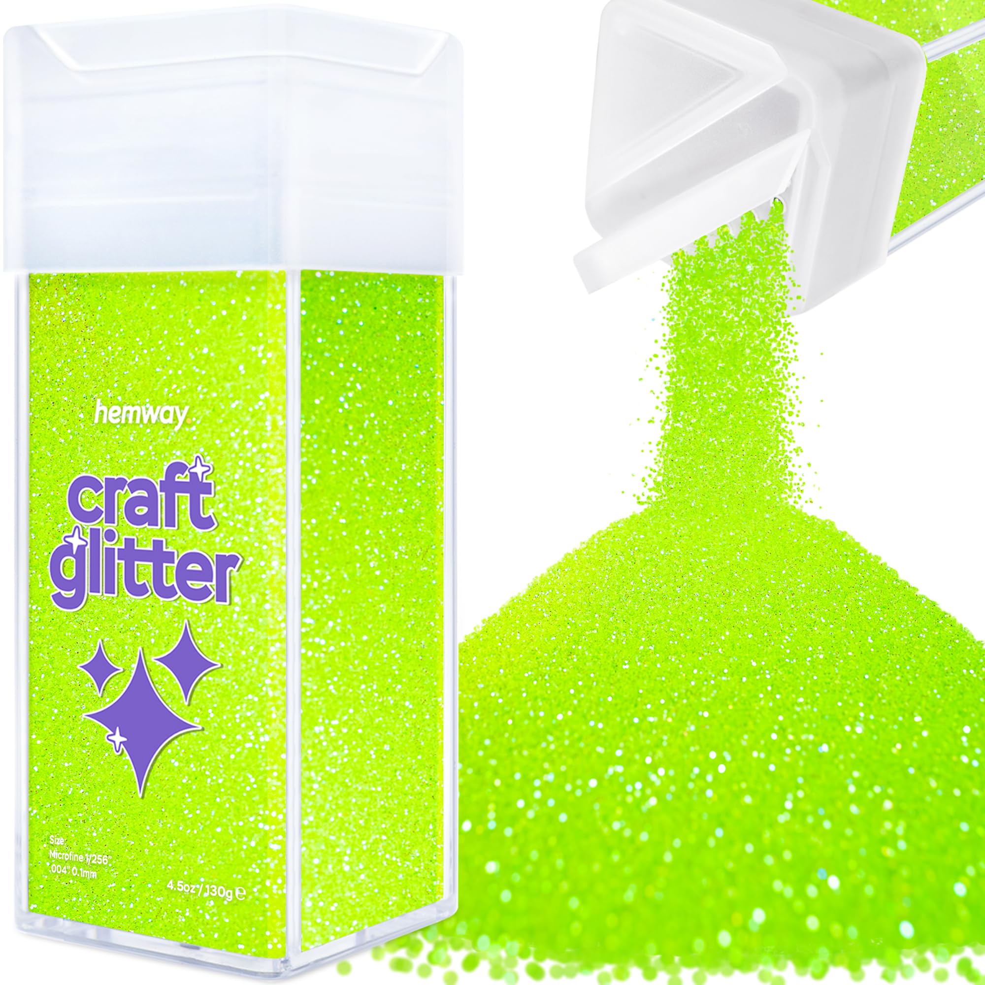 Hemway Glitter Shaker Fluorescent Green 110g Microfine, Craft Glitter Shaker for Resin & Epoxy Crafts, Christmas Art Supplies, Nail, Body, Face, Eye, Festival, Crafting, Slime, Sparkle