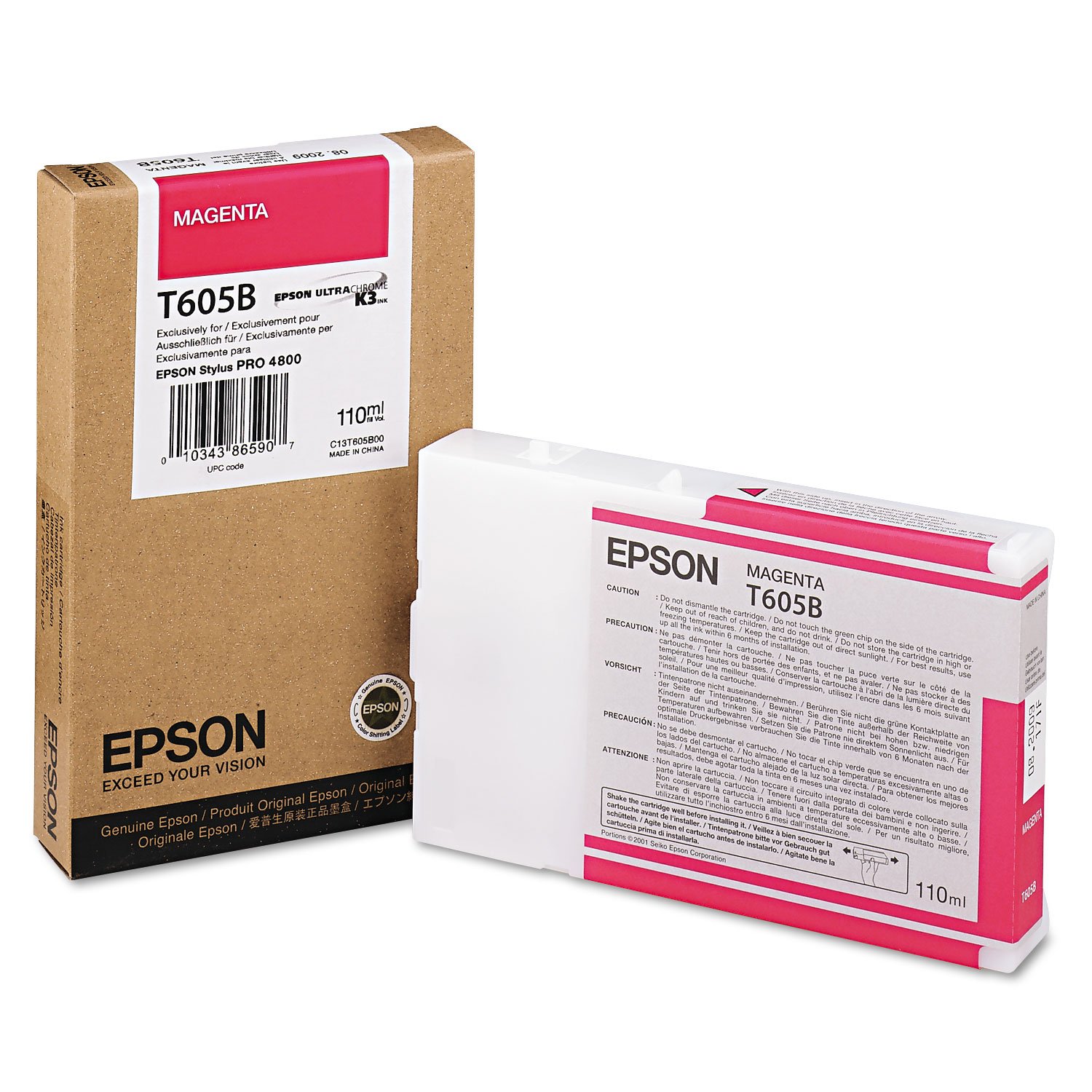 Epson Ink Cartridge for Stylus 4800, Magenta T605B, Genuine