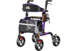 AOJIN Walkers for Seniors, Rollator Walker with Seat, 350 lb Weight Capacity, 18" Big Seat, 8" All-Terrain Wheels, 6-Level Adjustable Height, Lightweight Aluminum Frame Rollator Walkers for Seniors (Purple)