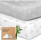 Pack and Play Sheets Fitted - 2-Pack Mini Crib Sheets for Pack N Play Mattress, Soft & Cozy, Neutral Toddler Playard Bedding,