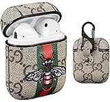 Gemfits Case Compatible with Airpods 1&2, Leather Luxury Classic Elegant Character Design Cover, Girls Ladies Men Women Stylish Fashion Chic Cool Designer Skin Airpod, Cases for Air pods 3D Honeybee
