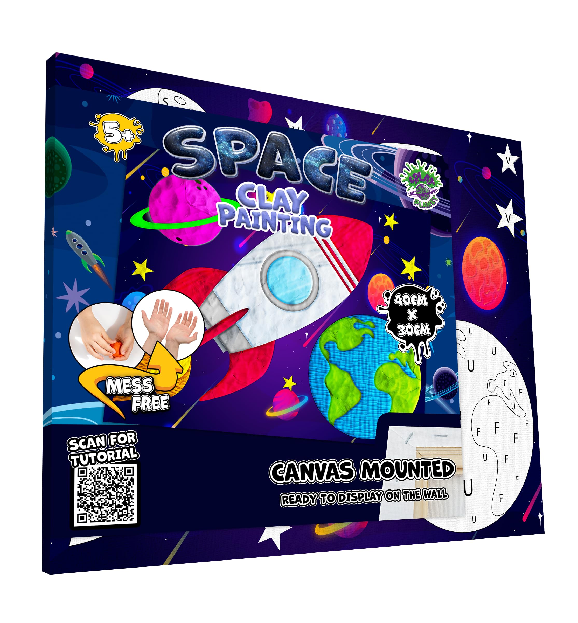 Mess-Free Space Clay Painting Kit, Air Dry Clay Modelling Kit, Sensory 3D Canvas Fun Arts and Crafts Kit for Kids, Pre-Framed 40x30cm with Tools & Idea Guide – Fun, Hands-On Gift for Creativity