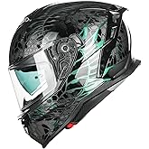 ILM Motorcycle Helmets DOT ECE Dual Visor Street Racing Helmet Full Face Powersports Cascos for Men Women Model MF567(Cobra Camaleon Gold, L)