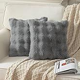 Yaertun Pack of 2 Grey Thick Soft Wool Decorative Throw Pillow Covers 18x18 Inch Faux Fur Plush Fluffy Cushion Covers for Sofa Couch Bedroom