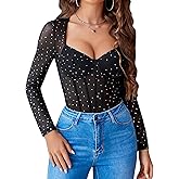 Avidlove Women Long Sleeve Bodysuit Sparkle Body Suits Top Mesh One Piece Leotard Shirt Going Out Tops Fall Outfits S-XXL