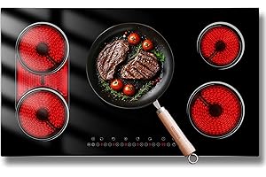 5 Burner Electric Cooktop 36 Inch, Nefaracy Built-in Electric Stove Top 9600W, 36'' Ceramic Cooktop with Touch Control, BBQ Burner, Timer & Pause, Safety Lock, 220V Hard Wire