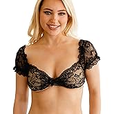 Pinup Doll Women's See Through Lace Top, Floral Design, Cami Crop Top, On or Off Shoulder