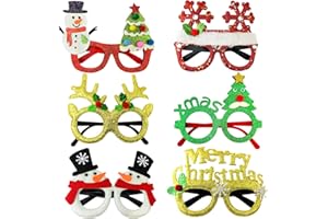 KANNOVE 6 Pcs Christmas Glitter Glasses - Funny Xmas Eyeglasses Goodie Bag Stocking Stuffers Decorations for Kids Adults,Holiday Party Favors Supplies Christmas Costume Accessories Photo Booth Props Prizes