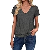 Sialois Short Sleeve Women T Shirts V Neck Tops Fashion Banded Bottom Tops Summer Spring Outfits Beach Vacation Clothes 2026