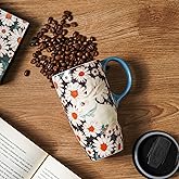 Topadorn 17oz Ceramic Travel Mug with Lid & Handle, Porcelain Coffee Cup with Gift Box, Dishwasher & Microwave Safe, Ideal for Daily Use, Commute & Gifting,Rabbit