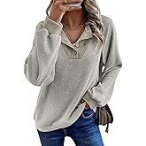 EVALESS Womens Spring Fashion 2026 Womens Long Sleeve Shirts Patchwork Button Up V Neck Sweatshirt Casual Pullover Tops