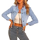 Allegra K Women's Denim Jackets Jean Puff Sleeve Button Up Cropped Jacket