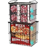 iSPECLE Freezer Organizer Bins, 2 Pack Fits 12" Pizza Adjustable for 5 to 7 Cu.Ft Chest Freezer, Stackable Wire Baskets with Handles, Heavy Duty Storage for Bulk Meat & Frozen Food, Black