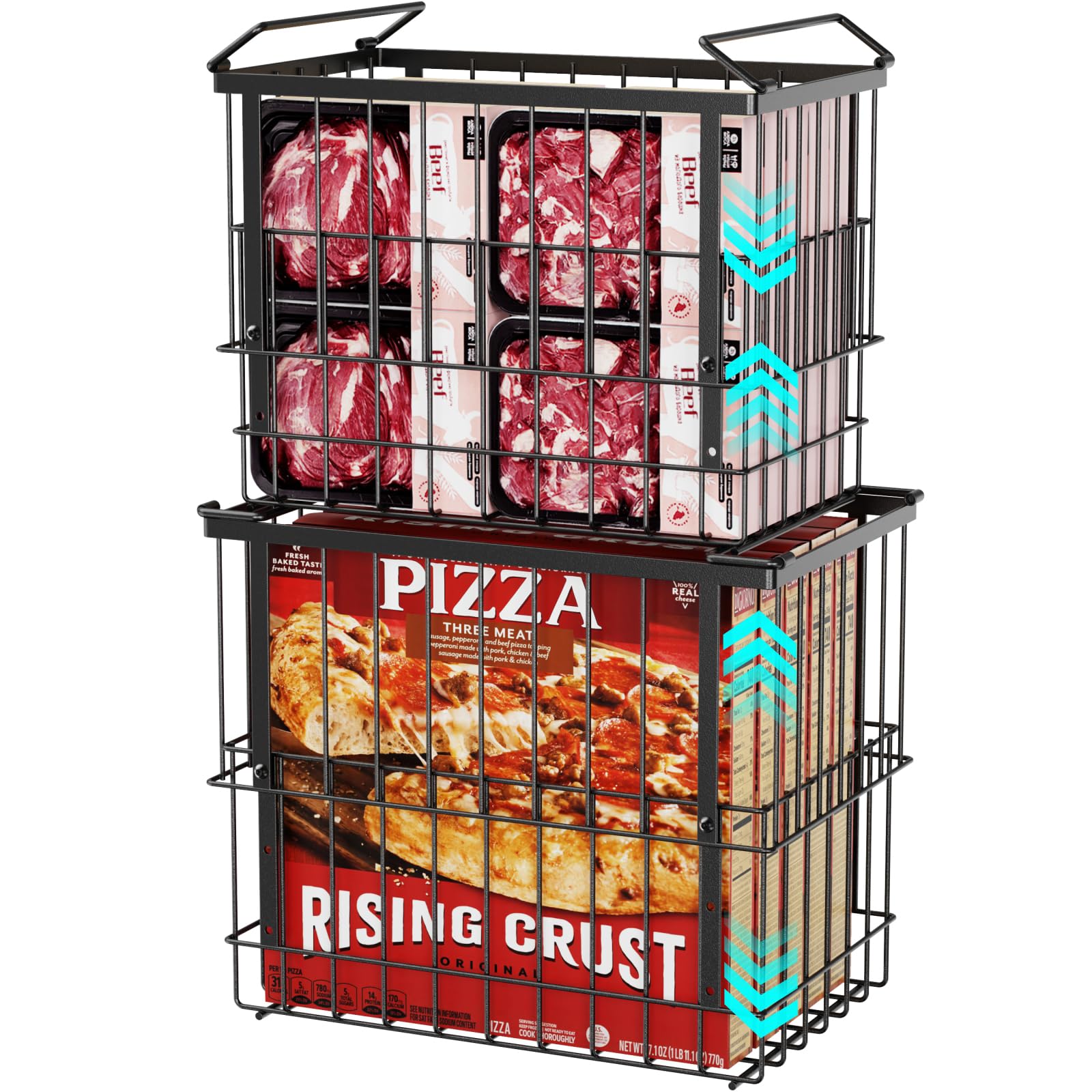 Photo 1 of iSPECLE Freezer Organizer Bins - 2 Pack Large Adjustable Deep Freezer Organizer Bins for 5 to 7 Cu.Ft Chest Freezer, Stackable No Wasted Space, Easily Access Pizza without Digging, Black