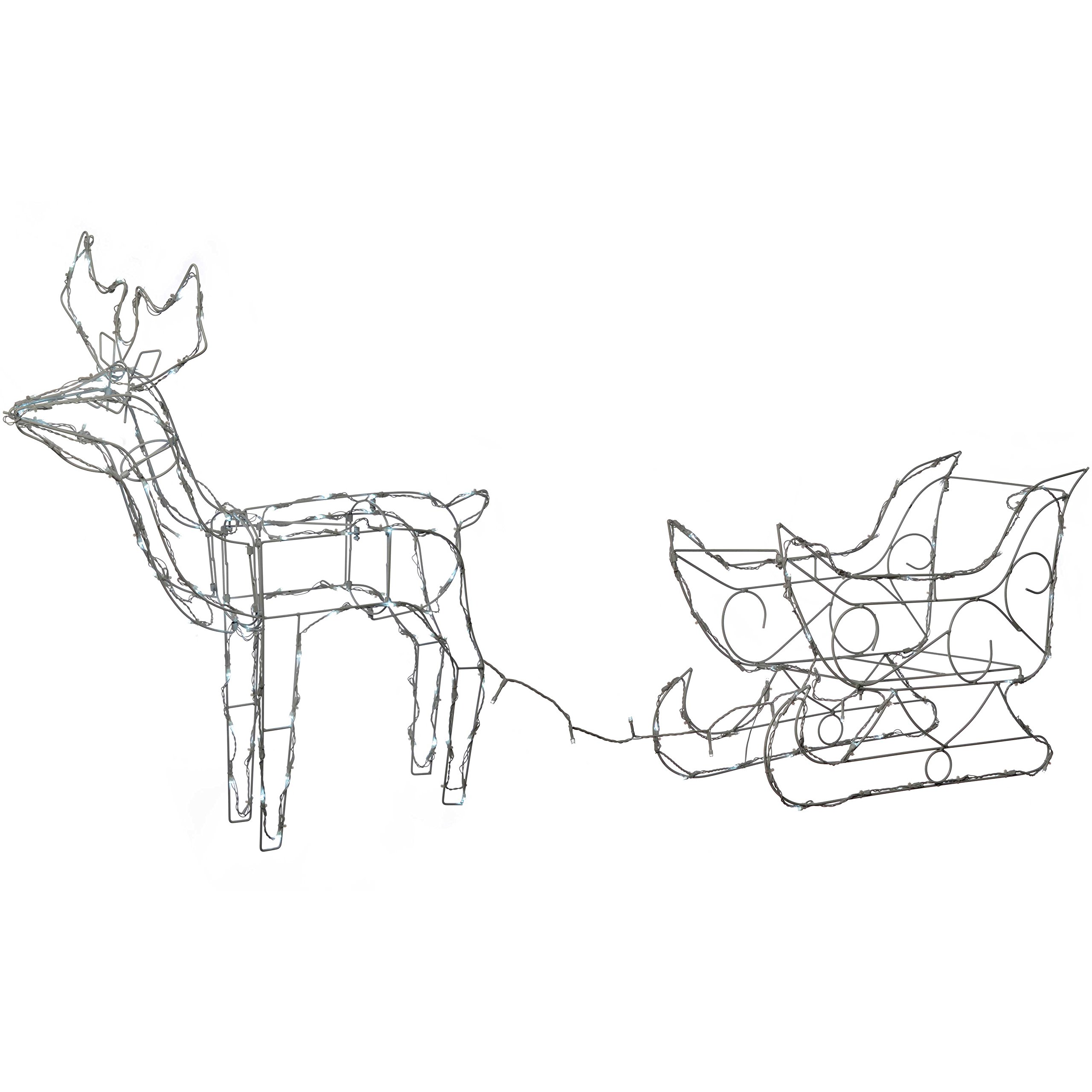WeRChristmas Pre-Lit Animated Multi-Function Reindeer and Sleigh Silhouette, 80 cm - Bright White