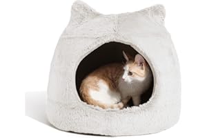Best Friends by Sheri Meow Hut in Fur Cover Dome Cat and Dog Bed, Ivory, Small