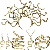 BBTO 5 Pcs Halloween Medusa Snake Costume Medusa Headpiece Headband Necklace Earrings Ring Bracelet for Women Accessories