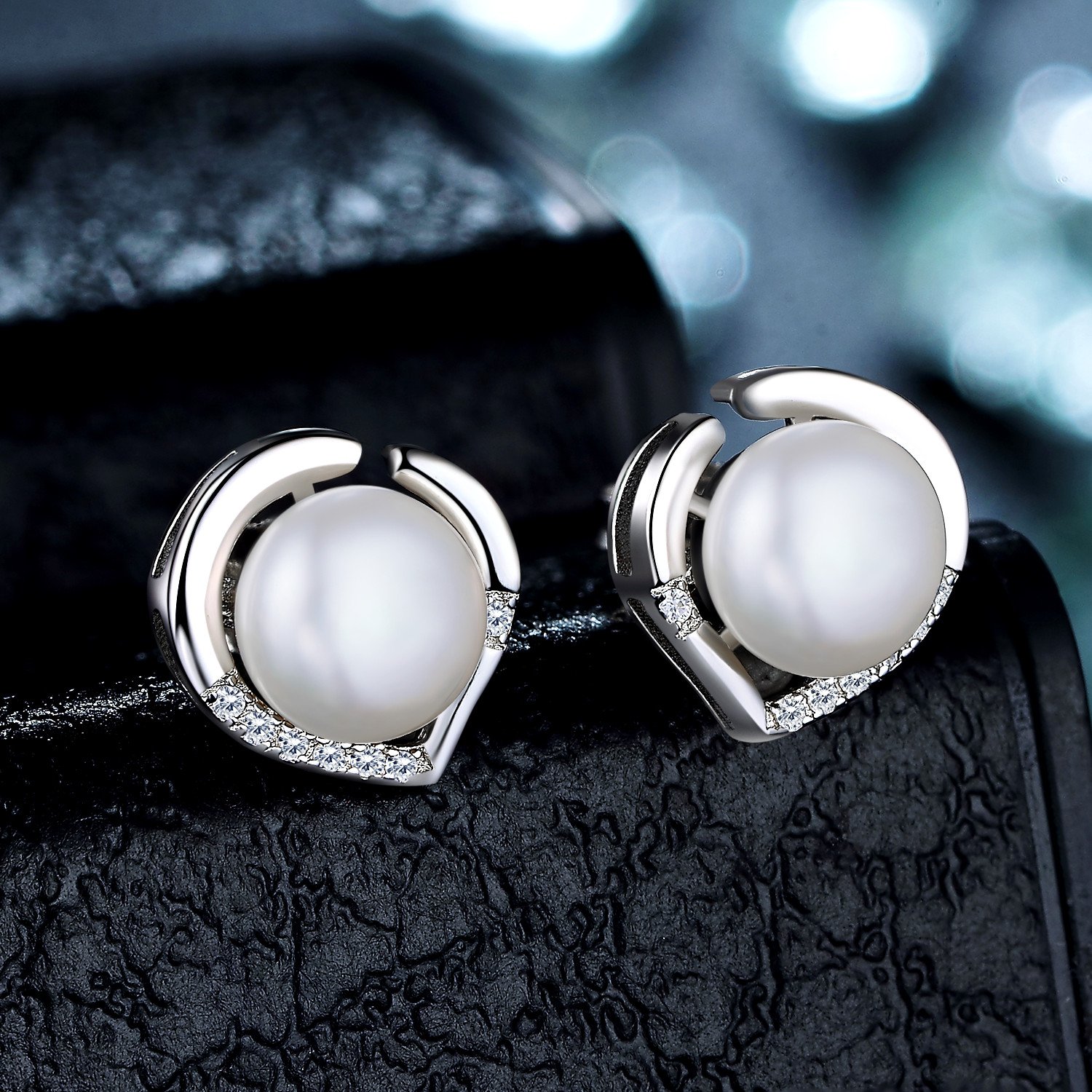 J.Vénus pendientes de las señoras Set plata de ley 925 básicos con perlas de agua dulce de 8 mm, con caja de joyería hermosa, regalo ideal el día de San Valentín, cumpleaños