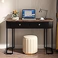 OIOG Console Table with Drawers, Modern Sofa Table with Wood Grain Tabletop, Entryway Table with Stroage for Living Room, Makeup Vanity Desk for Bedroom, Computer Desk with 2 Drawers, Brown and Black