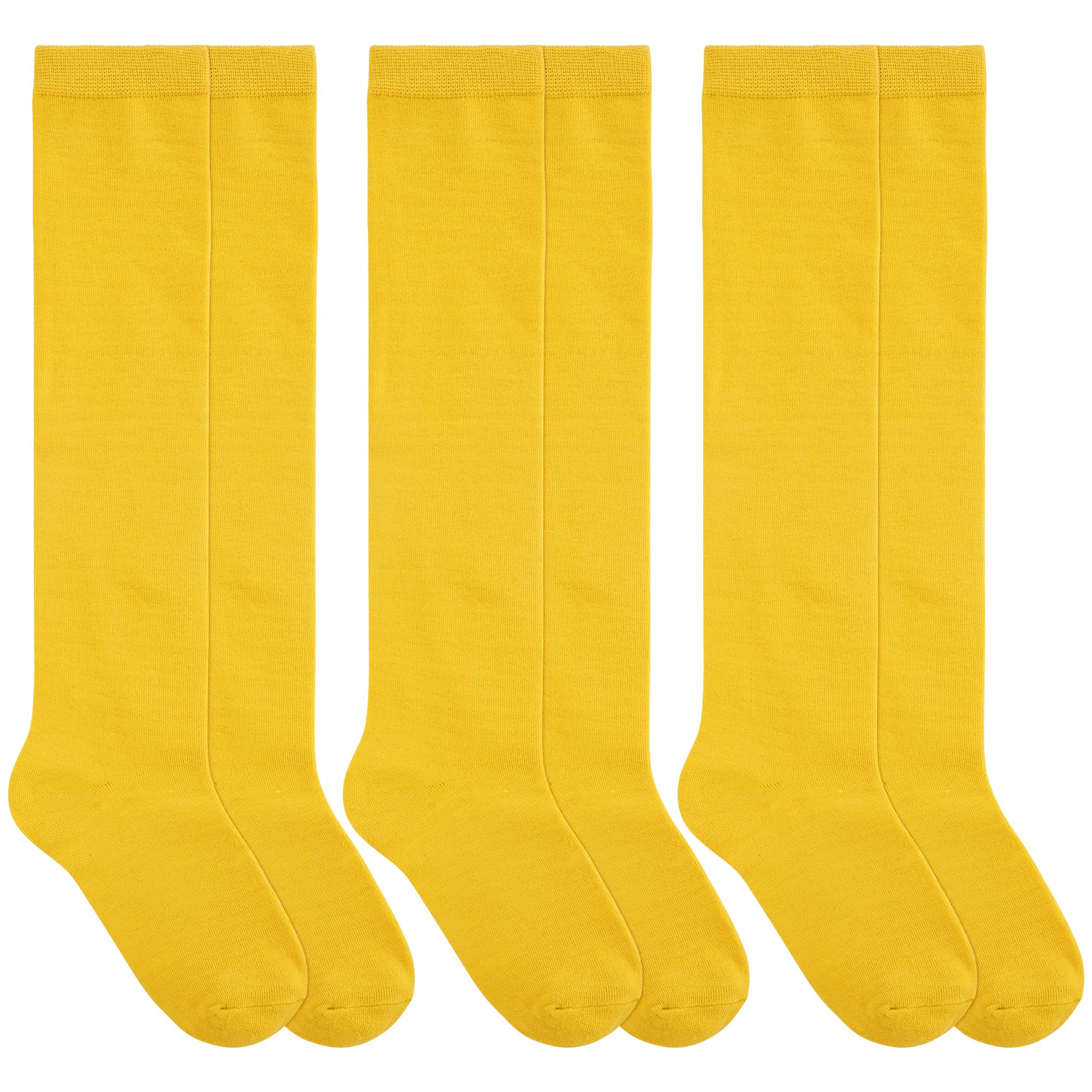Photo 1 of Dxhycc 3 Pairs Girls Knee High Socks Soft Cotton School Uniform Dress Socks Long Over The Knee, Yellow
