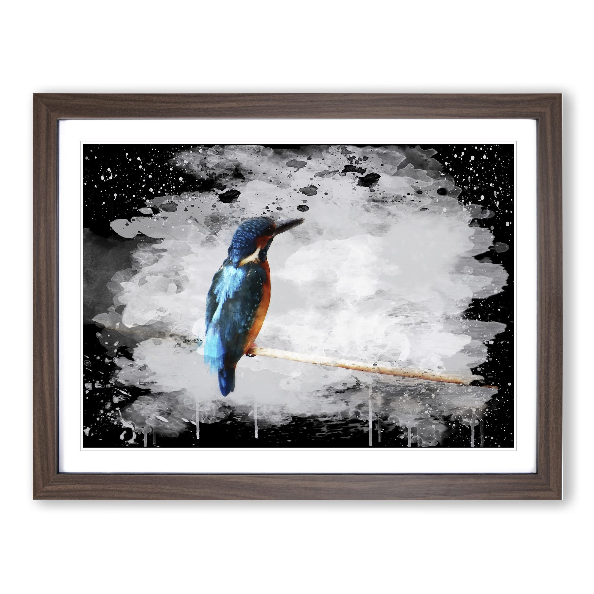 Kingfisher 2 Modern CB Framed Wall Art Print, Ready to Hang Picture for Living Room Bedroom Home Office Décor, Walnut A4 (34 x 25 cm)