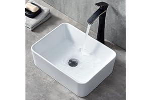 UFAUCET 14 x 10 Inch Small Bathroom Vessel Sink, 14 Inch White Above Counter Rectangular Ceramic Vessel Sink, Modern Porcelain Small Above Countertop Art Basin Vanity Sink Lavatory Wash Hand Basin