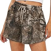 HOCANDY Womens Camo Sweat Shorts Maple Leaf Print Drawstring Elastic High Waist Lounge Camouflage Workout Shorts with Pockets