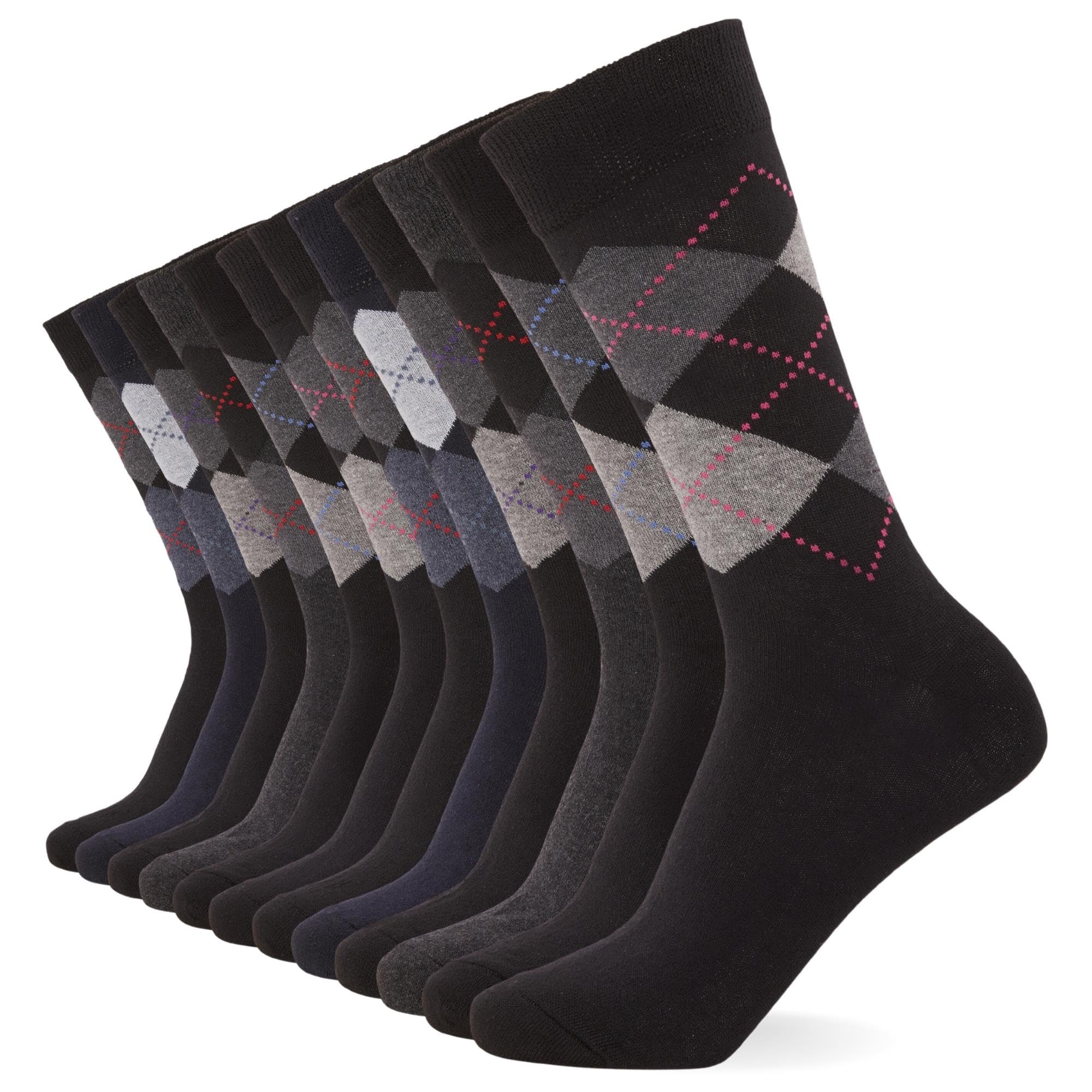 FM London Mens (12-pack) Men’s Smart Breathable Socks, Black (Argyle), 6-11 UK